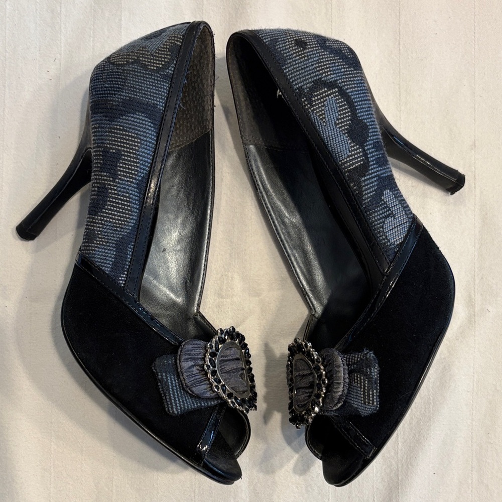 Chinese Laundry Black Peep Toe Heels with Decorative Accent